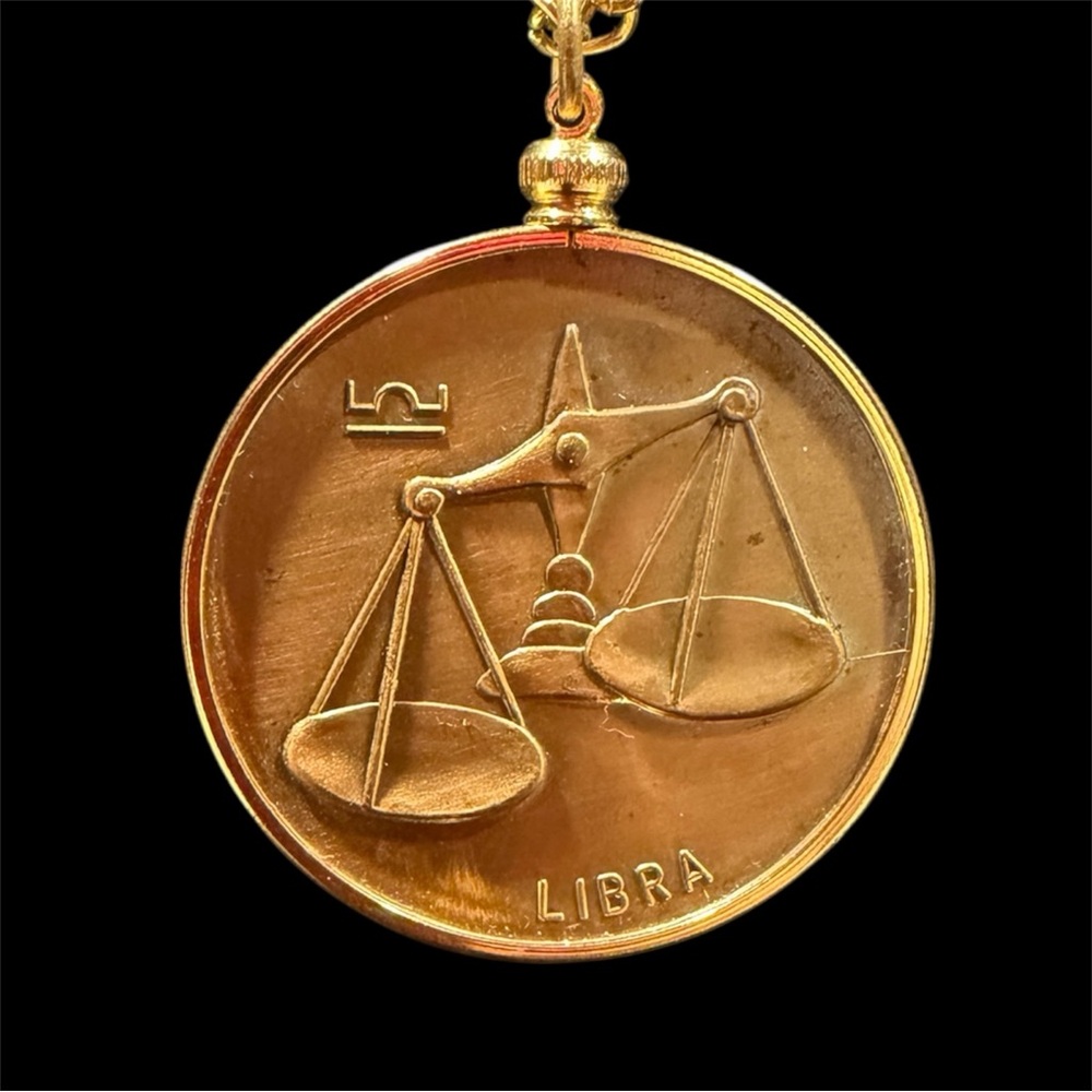 Vintage Libra Gold-tone and Bronze Pendant Coin Necklace